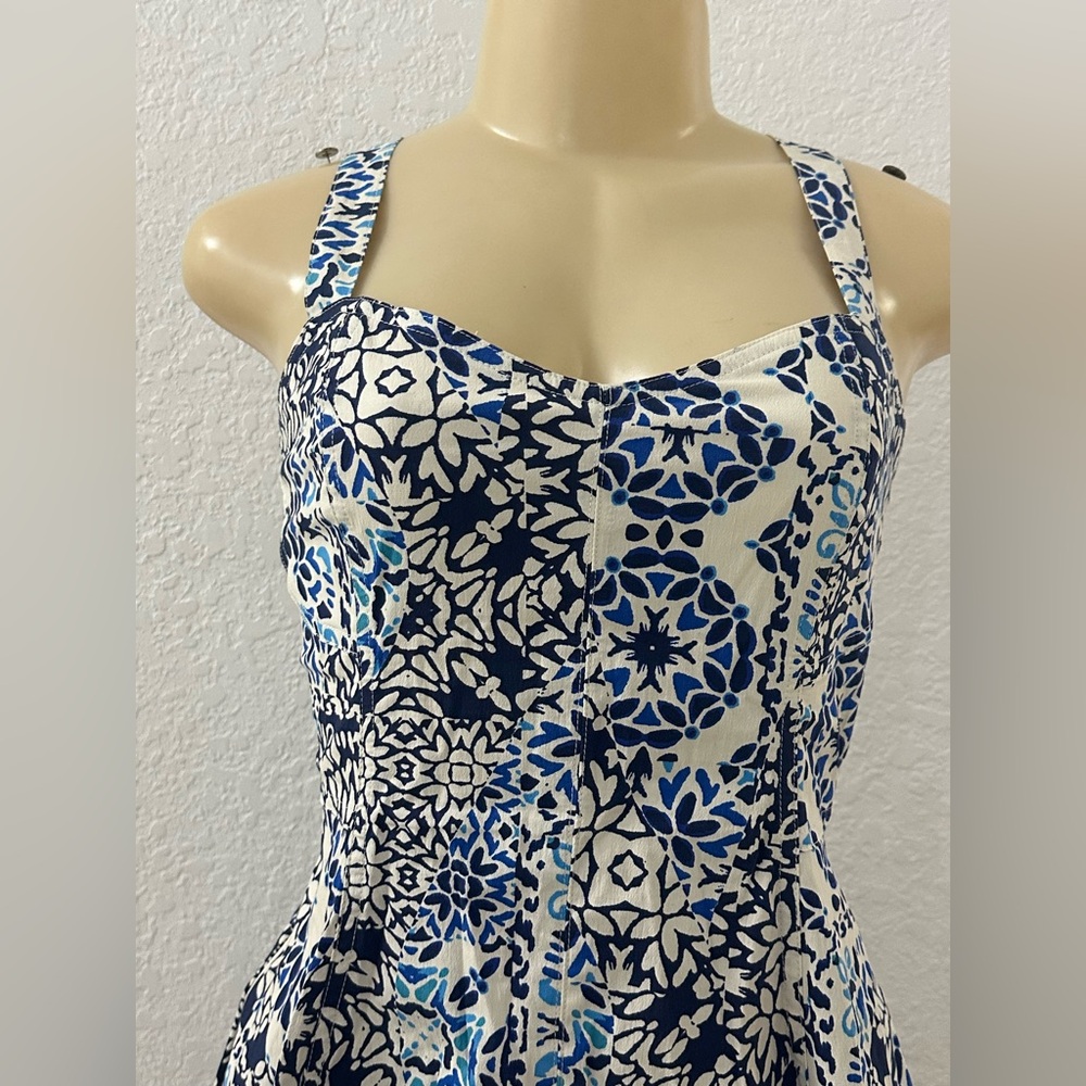 Avec Les Filles Sweetheart Neck Mini Sundress in Blue and White size 8 - Picture 4 of 13